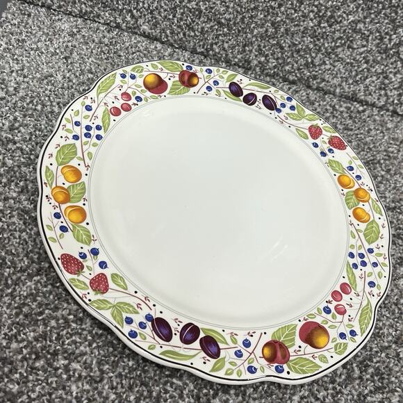 Gien France LES TARTES 11.5" Cake Plate with Handles Fruit Crate & Barrel VGUC - Picture 2 of 10